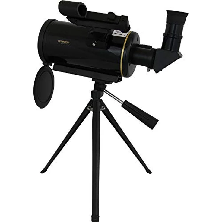Omegon MightyMak 80, Maksutov Teleskop mit LED-Sucher, kompaktes Design in hochglanz schwarz mit Goldstreifen – Bild 2