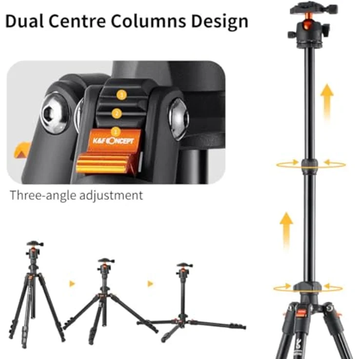 K&F Concept Tripod BI234M, Aluminium Dreibeinstativ mit 160 cm max. Arbeitshöhe und 8 kg Tragfähigkeit – Bild 6
