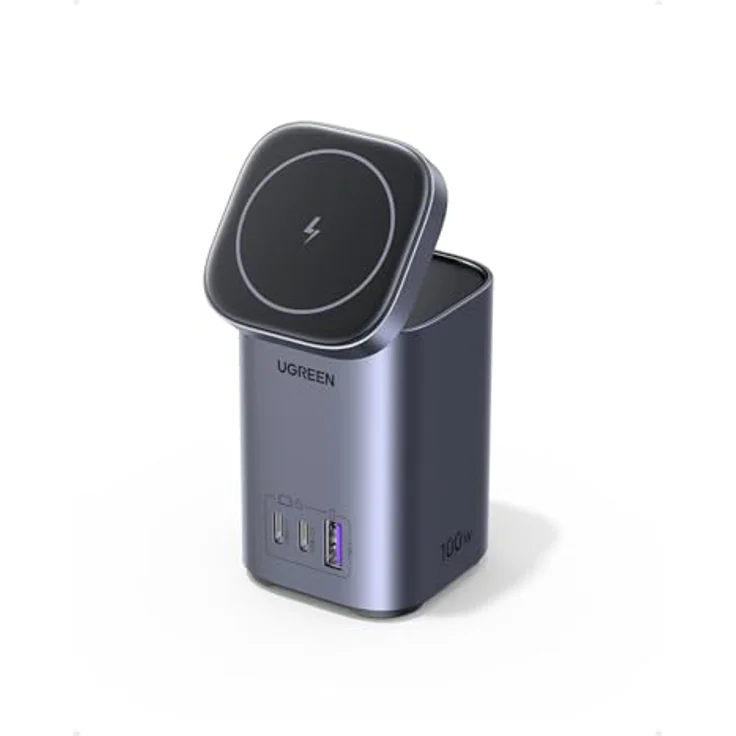 UGREEN USB-C Ladegerät 100W, Nexode Qi2 Ladegerät 15W GaN Wireless Charger 4-in-1 Ladestation mit induktivem Ladeständer, kompatibel mit MacBook Pro/Air, iPhone 12-16 Serien – Bild 1