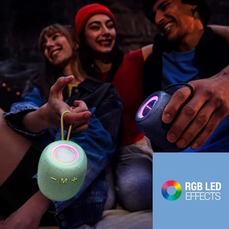 Energy Sistem Bloom Bluetooth-Lautsprecher (18 Stunden Akkulaufzeit, IPX6, True Wireless, 100% recycelter Kunststoff, LED-Leuchten) Navy – Bild 2