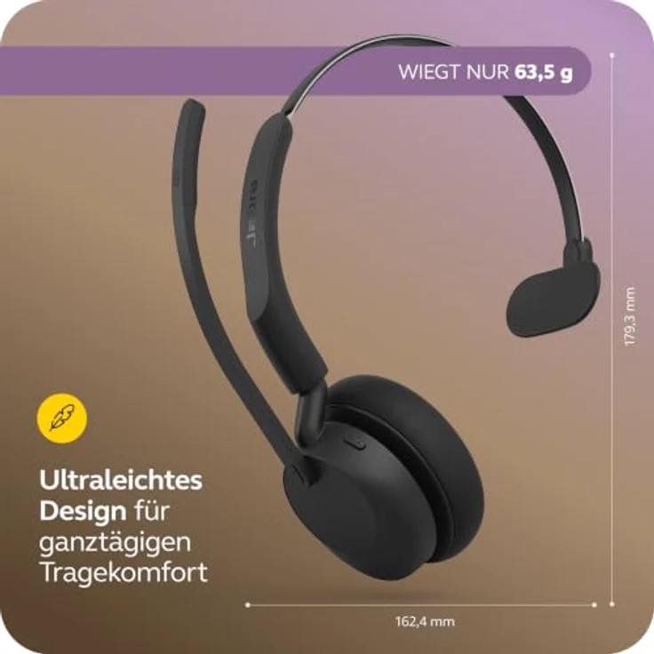 Jabra Evolve3 45 Mono, LINK 390a, UC On Ear Headset, kabellos, Bluetooth®, leichtes Design, Schwarz – Bild 5