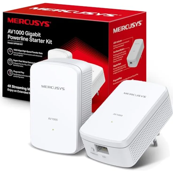 Mercusys POWERLINE AV1000 KIT 1P GIGABIT 1000MBPS 2 UNITÀ (1200 Mbit/s), Powerline, Weiss