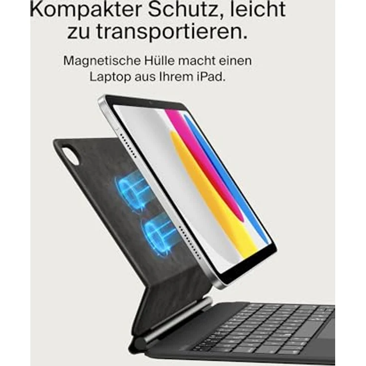 Belkin Pro Tastatur mit Hülle für iPad 10 Generation 10,9 Zoll, mit magnetischem Ständer, Multi-Gesture-Steuerung, Befestigung des Apple Pencil, QWERTZ, Multimedia-Tasten, Hinterleuchtete Bluetooth-Tastatur, Auto-Wake-Funktion – Bild 3