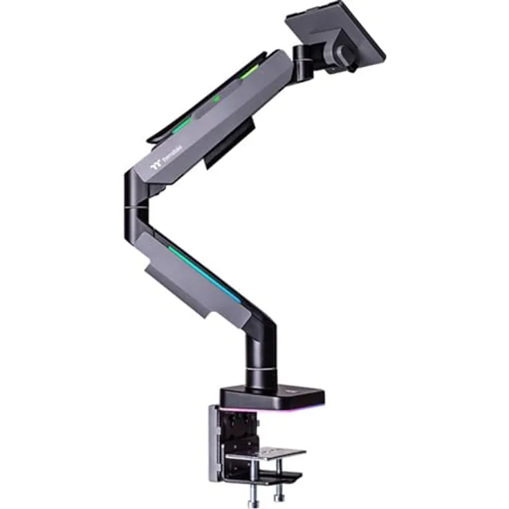 Thermaltake Tt Single RGB Gaming Monitor Arm GEA-MSR-SMSBLK-01, Monitor Halterung für 49 Zoll Displays, Schwarz mit RGB-Beleuchtung und optimierter Neigungsmechanik