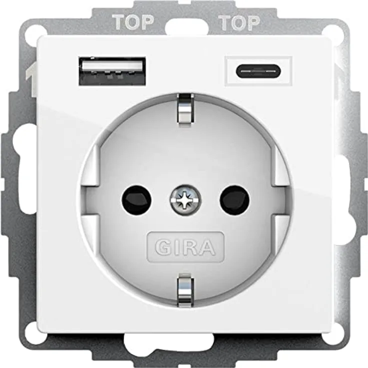 Gira 245903 SchukoSteckdose USB-Anschluss Shutter Berührungsschutz 2-fach TypA(max.2,4A) TypC(max.3A) System 55 Reinweiß glänzend UP Schutzkontaktsteckdose Wandsteckdose Smartphone Tablet 32mm