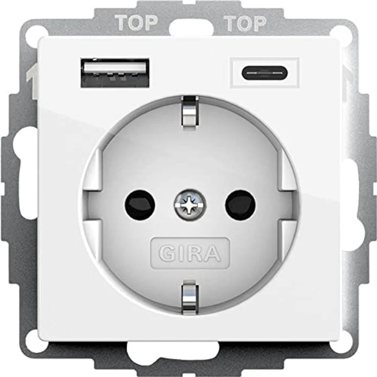 Gira 245903 SchukoSteckdose USB-Anschluss Shutter Berührungsschutz 2-fach TypA(max.2,4A) TypC(max.3A) System 55 Reinweiß glänzend UP Schutzkontaktsteckdose Wandsteckdose Smartphone Tablet 32mm – Bild 1