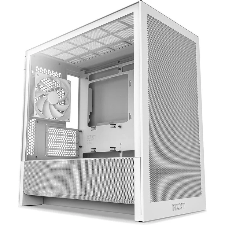 NZXT H3 Flow (2025), All White Midi Tower ATX Gaming Gehäuse mit Glasfenster, mATX/Mini-ITX, optimierte Luftzirkulation und Antistaubfilter