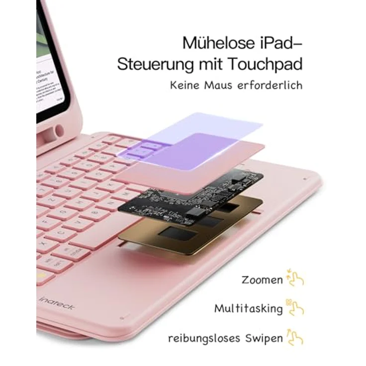 Inateck iPad Hülle mit abnehmbarer Tastatur, Touchpad und Stifthalter für iPad 10/11 Gen. A16, Air 11 Zoll M3/M2, Pro 11, 360° Rundumschutz, verstellbarer Ständer – Bild 5