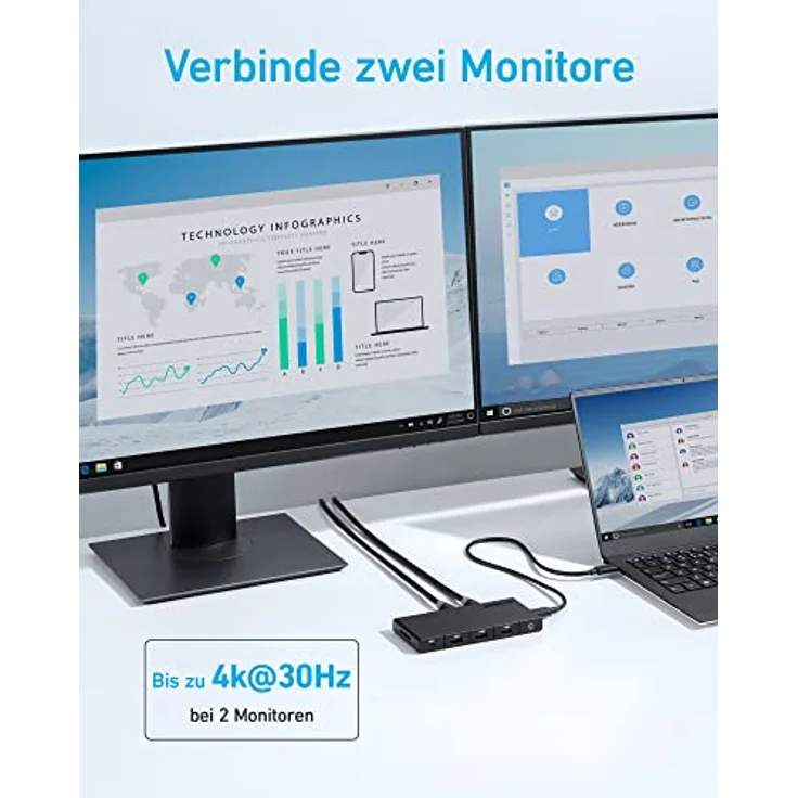 Anker 364 USB-C Hub (10-in-1) mit max. 100W Power Delivery, Zwei 4K HDMI-, einem Upstream-Anschlüssen und 4 USB-A- und USB-C-Datenanschlüssen für Dell Laptop, ThinkPad und mehr – Bild 3