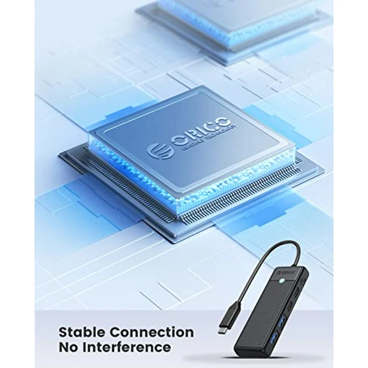 ORICO 4-Port Type-C to USB 3.0 / Type-C PD 100W High Speed 5Gbps HUB Multiplexer Schwarz - Modell: PAPW2AC-C3-015-BK-EP – Bild 5