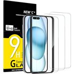 NEW'C Panzerglas für iPhone 16/15, 3 Stück, 9H Härte, HD, ultra-klar, kratzfest, 6,1 Zoll, einfaches Installationswerkzeug enthalten