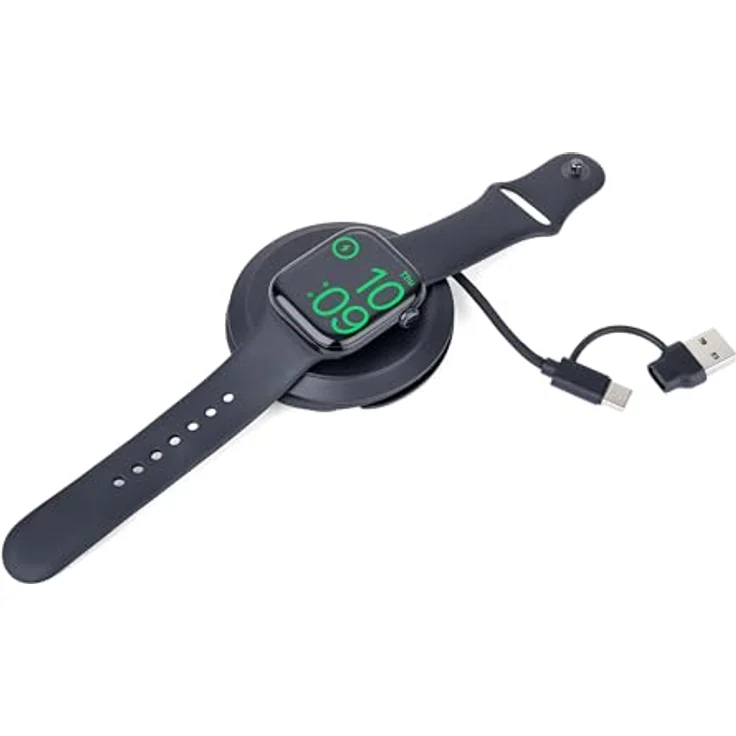 TROIKA MagSafe Induktions-Ladegerät, kabelloses Laden bis 15W für iPhone, Apple Watch & AirPods, schwarz, mit USB-C/USB-A Kabel und Metallring – Bild 4