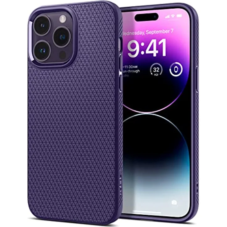 Spigen Liquid Air Hülle Kompatibel mit iPhone 14 Pro -Deep Purple Gemustertes TPU, Air Cushion Technologie, Schutzrand für Kamera