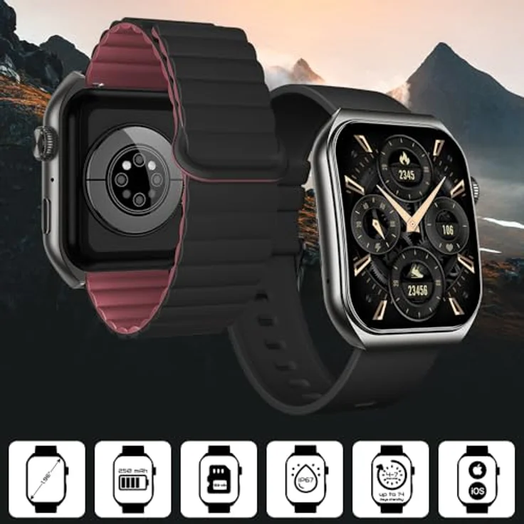 FOREVER Smartwatch Tiron SWM-300 Schwarz 1,96 Zoll 3D Touchscreen - Blutdruckmessung Schlaftracker Schrittzähler Pulsuhren Herren Fitness uhr 100+ Sportmodi iOS/Android – Bild 3