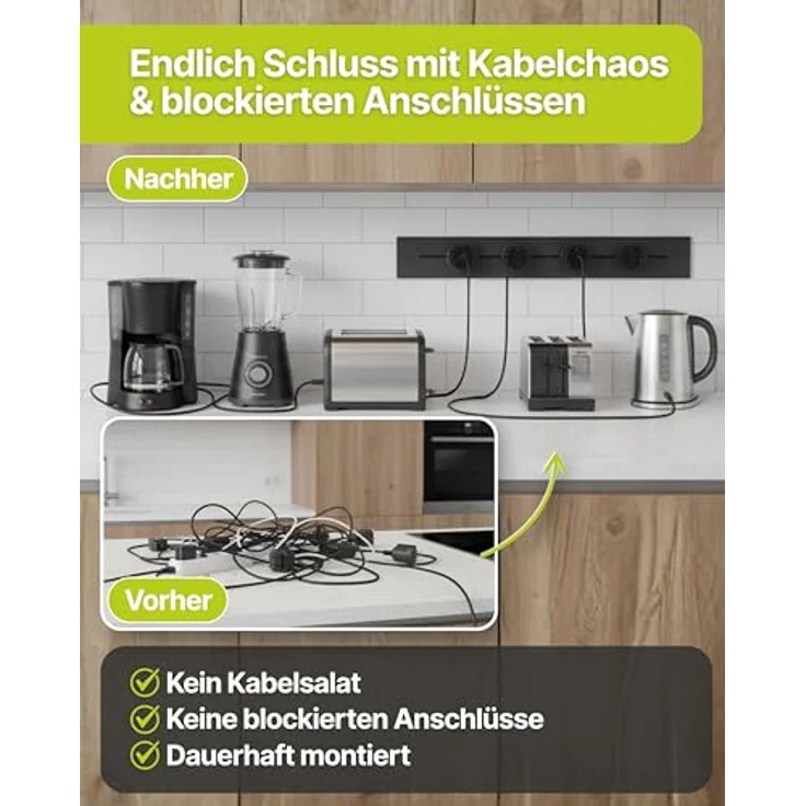 SCHWAIGER Konfigurierbare Steckdosenleiste 50 cm, modulare Stromschiene in Schwarz mit Aluminium-Design, individuell einstellbar, VDE geprüft für Küche, Büro & Werkstatt – Bild 5