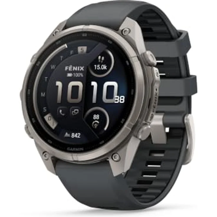 GARMIN fēnix 9 Pro - inReach, 47 mm Titan Smartwatch mit AMOLED Display, Titan Silikon, 22 mm, Graphit/Schwarz – Bild 1
