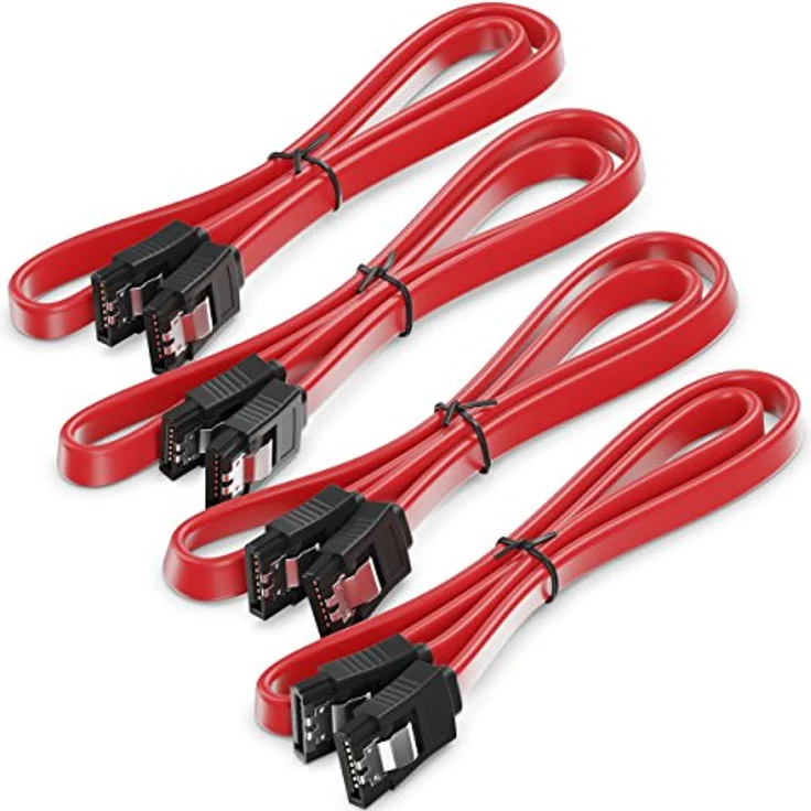 deleyCON SATA Kabel Set 4x SATA III Kabel mit Stecker Gerade + Strom Adapter Kabel - SSD HDD Festplatte in Rot – Bild 5