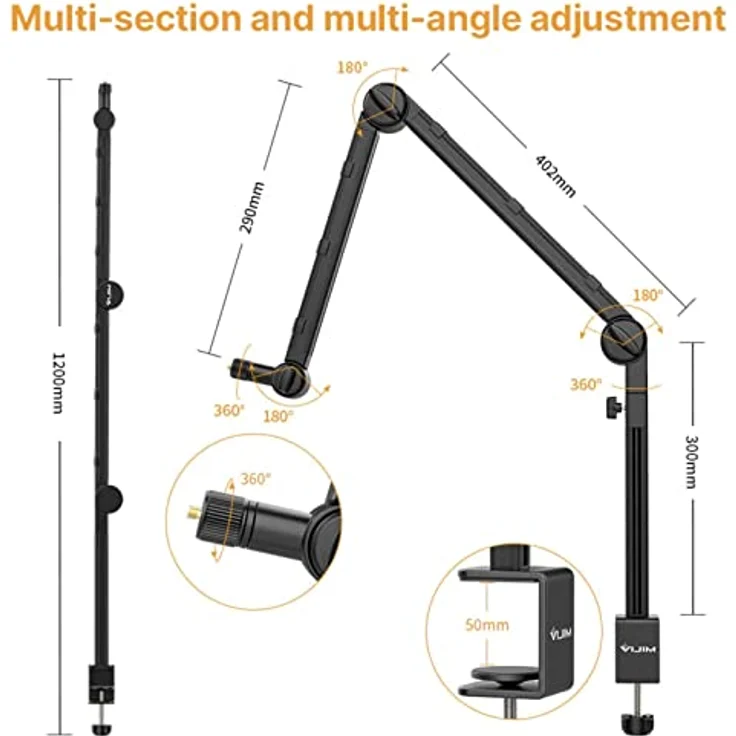 VIJIM LS24 Mikrofonarm mit Kabelführung, dreiteilig einstellbar und Aluminiumlegierung – Bild 8