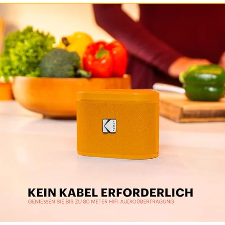 Kodak SOUNDBRIX tragbare kabellose Lautsprecher, 2er-Pack mit 5 W Sound, magnetischer Dockingstation, 3 Stunden Akkulaufzeit, orange – Bild 2