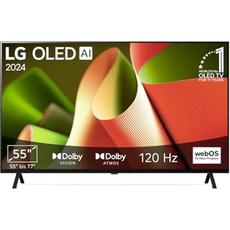 LG OLED55B4ELA, 55 Zoll OLED Fernseher mit α8 4K AI-Prozessor, webOS 24, Dolby Vision, bis zu 120Hz, Schwarz