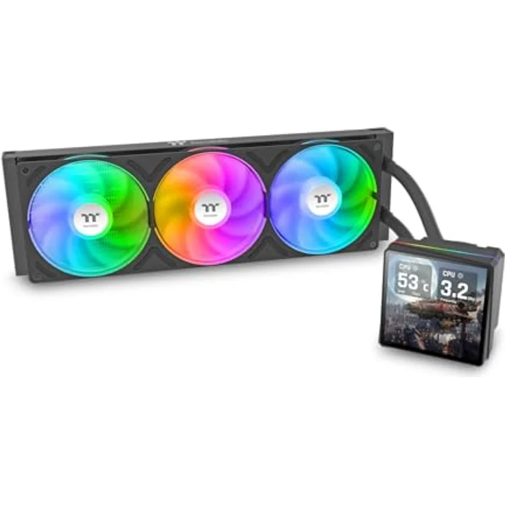 Thermaltake TH360 V3 Ultra ARGB, All-in-One Wasserkühlung mit 3,95" TFT LCD Display, rotierbarem Pumpenkopf und Single Frame Lüfter, Schwarz – Bild 1