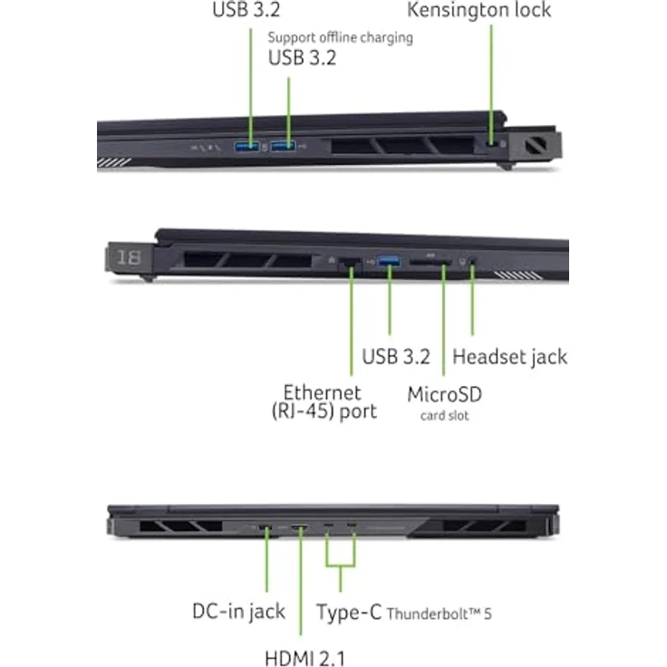Acer Predator Helios 18 AI PH18-73-93YX, 18" WQUXGA MiniLED Notebook mit Intel Core Ultra 9 275HX, RTX 5090, 64GB RAM, 2048GB SSD, Schwarz – Bild 5