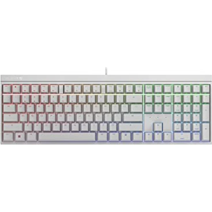 CHERRY MX 2.0S, kabelgebundene Gaming-Tastatur mit RGB-Beleuchtung, US-Internationales Layout (QWERTY), MX RED Switches, weiß – Bild 1