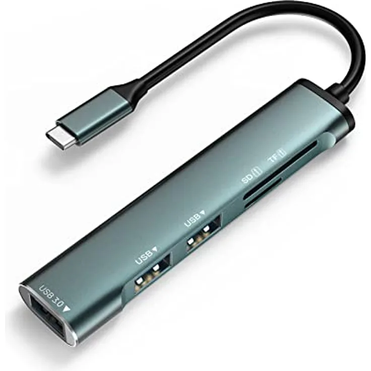 HORJOR USB-C-Hub 5-in-1, MacBook USB Multiport-Adapter für schnelle Datenübertragung & Aufladen, 3 USB-A-Daten-Anschlüsse, 1 SD/1 TF