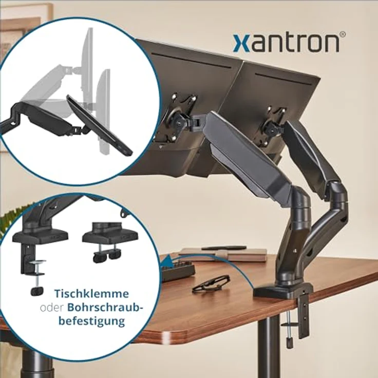 Xantron ECO-MA-2D, Dual Monitorhalterung höhenverstellbar für 17-32 Zoll Monitore, individuell einstellbare Arme für optimale Ergonomie – Bild 4