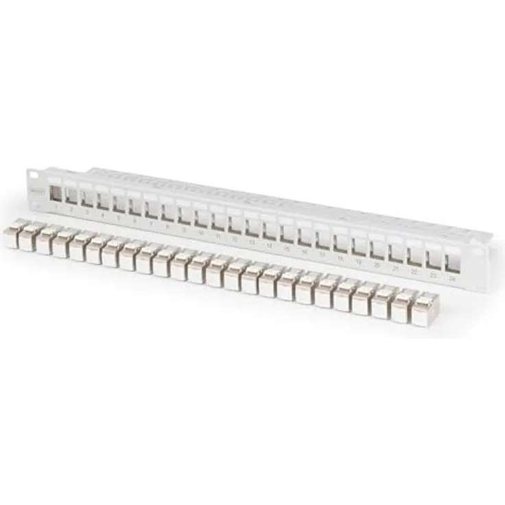 DIGITUS PatchPanel Set DN-93615, 24 Ports CAT 6A 500 MHz, Rack-Montage 19 Zoll, 1 HE, Grau