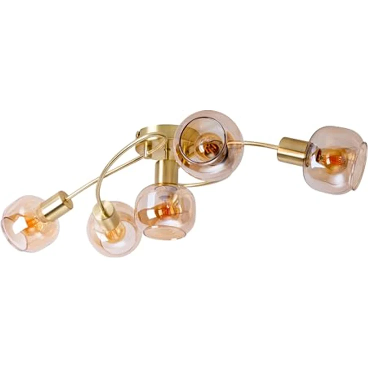 Näve Leuchten - 5er Spot/Deckenleuchte Libby Messing - Aus messingfarbenem Metall und getöntem Glas - Deckenlampe für Esszimmer, Wohnzimmer, Diele oder Büro - Amber, 65,5 cm – Bild 4