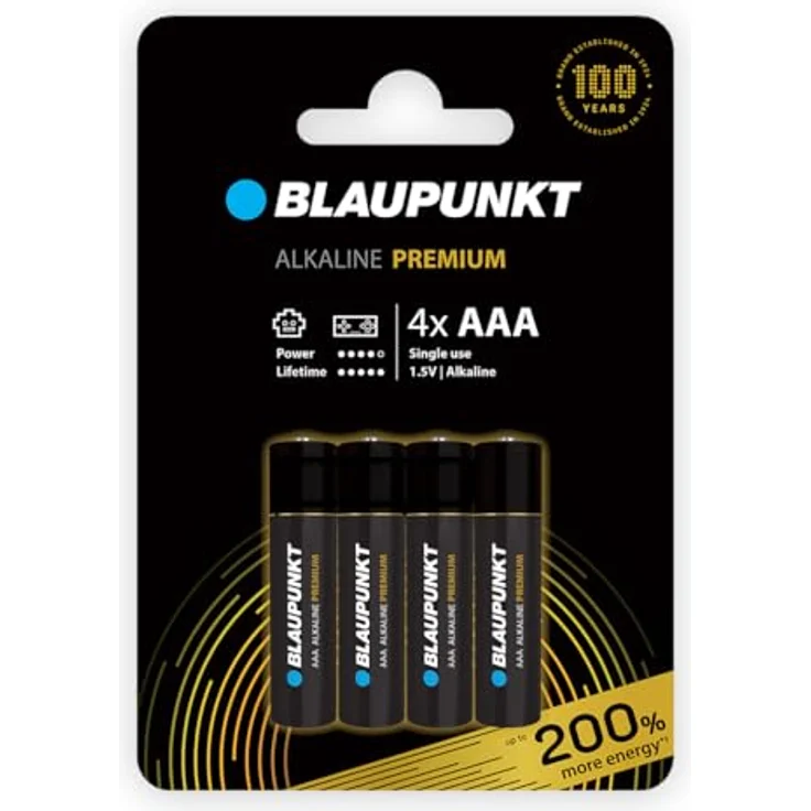 BLAUPUNKT Premium AAA Alkalibatterien Packung mit 4, ideal für Gamecontroller und Spielsachen, LR03BPR/4CP, 10 Jahre Batteriestromschutz, plastikfreie Verpackung – Bild 1