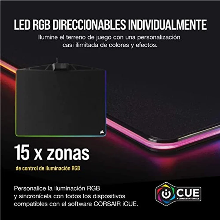 Corsair MM800C Polaris RGB Gaming Mauspad (Medium, RGB 15 Zonen Beleuchtung, Stoffoberfläche) schwarz – Bild 3