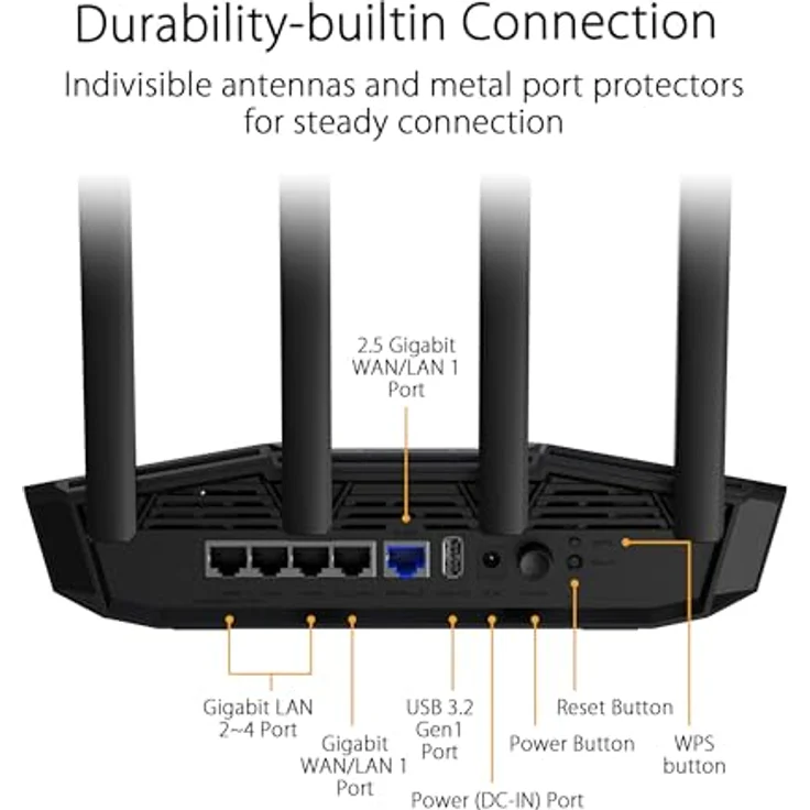 ASUS TUF Gaming BE3600 Router Dual Band WiFi 7, 802.11be, Port 2,5 Gbit/s, Netzwerksicherheit, Unterstützung WiFi Mesh, Gear Accelerator, QoS adaptiv, Port Forwarding, Tethering Mobile, Schwarz – Bild 3