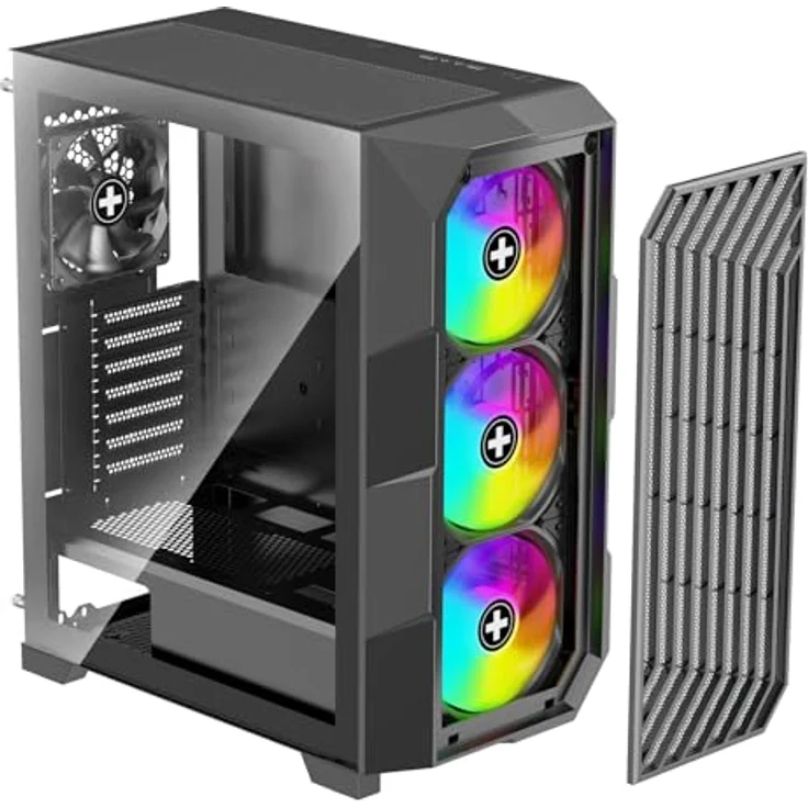 Xilence XILENT Breeze II X812.ARGB Gaming PC Gehäuse, 3x 120mm ARGB Lüfter, 1x 120mm PWM Lüfter, ATX Midi Tower, Glas Side Panel, magnetische Mesh Front, schwarz – Bild 3