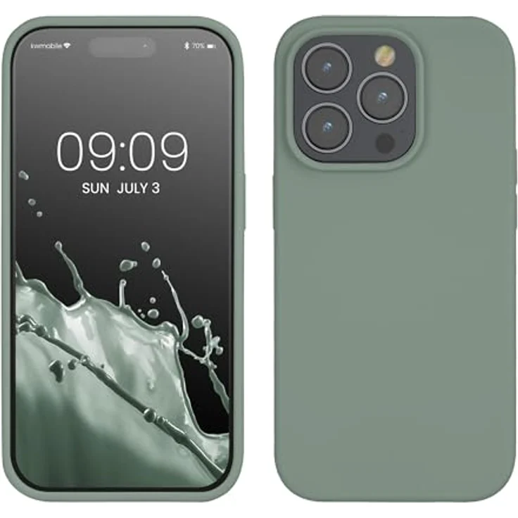kwmobile Handyhülle für iPhone 14 Pro, Silikon Case in Rainwashed Grün, anti-rutsch, kabelloses Laden, stoßfest – Bild 1