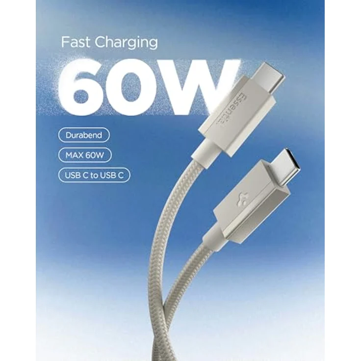 Spigen Essential USB-C to USB-C 60W Fabric Cable, 1.5m, Natural Titanium mit 60W Unterstützung – Bild 2