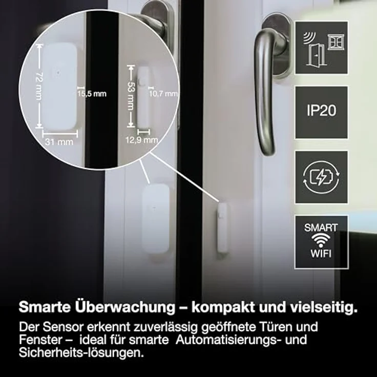LEDVANCE SMART WIFI Kontaktsensor für Smart Home, kabellos, weiß, Steuerung via App, wiederaufladbarer Akku, USB-C Ladeanschluss – Bild 3