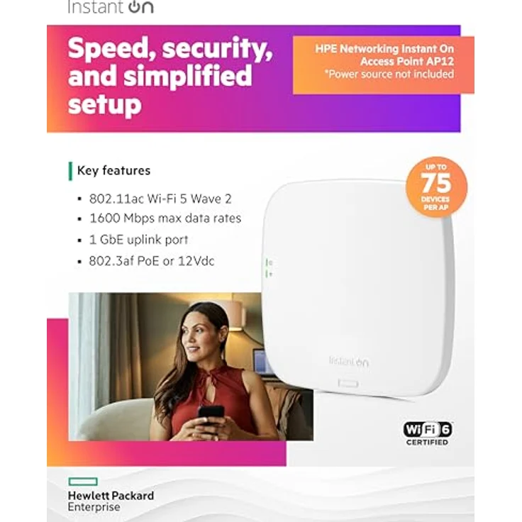 Aruba HPE Networking Instant On AP12, Indoor Access Point mit 3x3 WiFi 5, 1600 Mbps, Power Source Not Included, RW Rest-of-World Model (R2X01A) – Bild 3