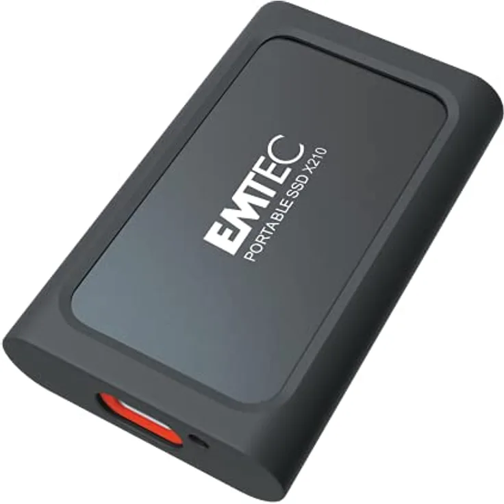 Emtec ECSSD2TX210 Externe SSD X210 Elite 2TB USB-C 3.2 – 3D NAND Flash Technologie – USB-C 3.2 Gen2 auf USB-A Kabel und Schutzhülle aus Silikon im Lieferumfang enthalten