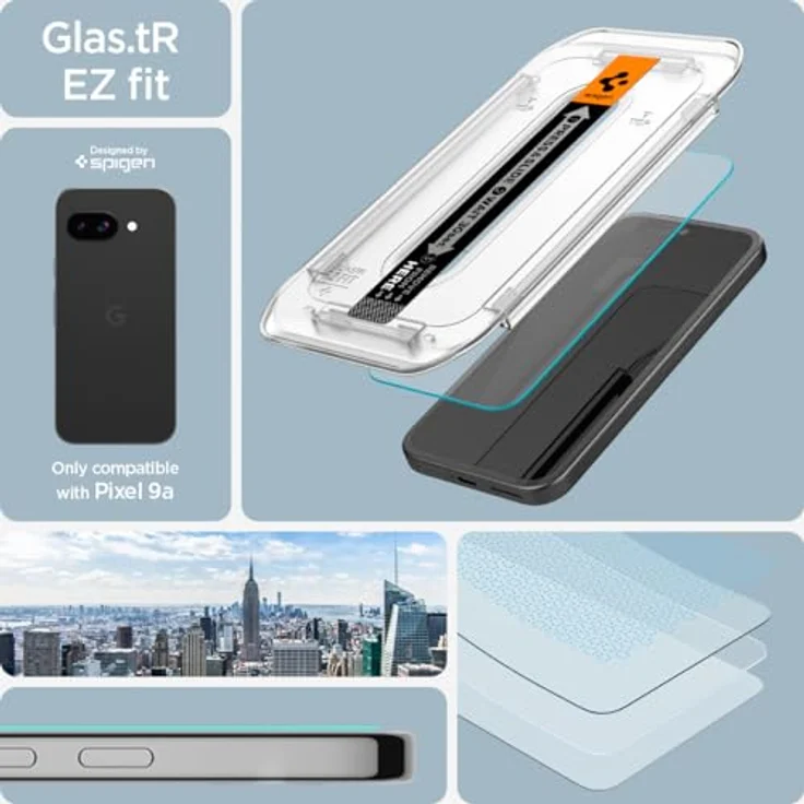 Spigen Glas.tR EZ Fit Schutzfolie kompatibel mit Google Pixel 9a, 2 Stück, Kratzfest, Kristallklar, 9H Härte Folie – Bild 2