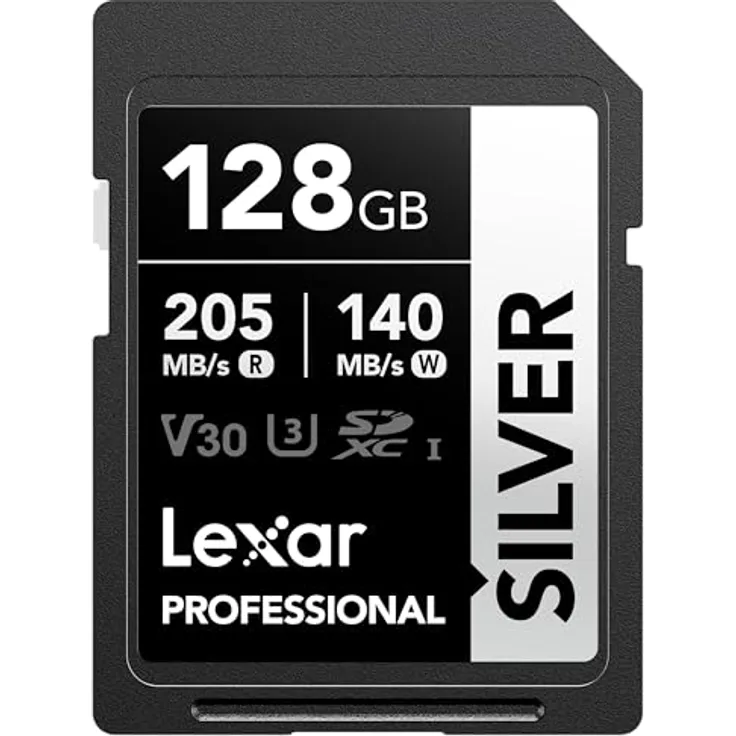 Lexar Silver SD Karte 128GB, UHS-I SDXC Card mit 205 MB/s Lesegeschwindigkeit und 140 MB/s Schreibgeschwindigkeit