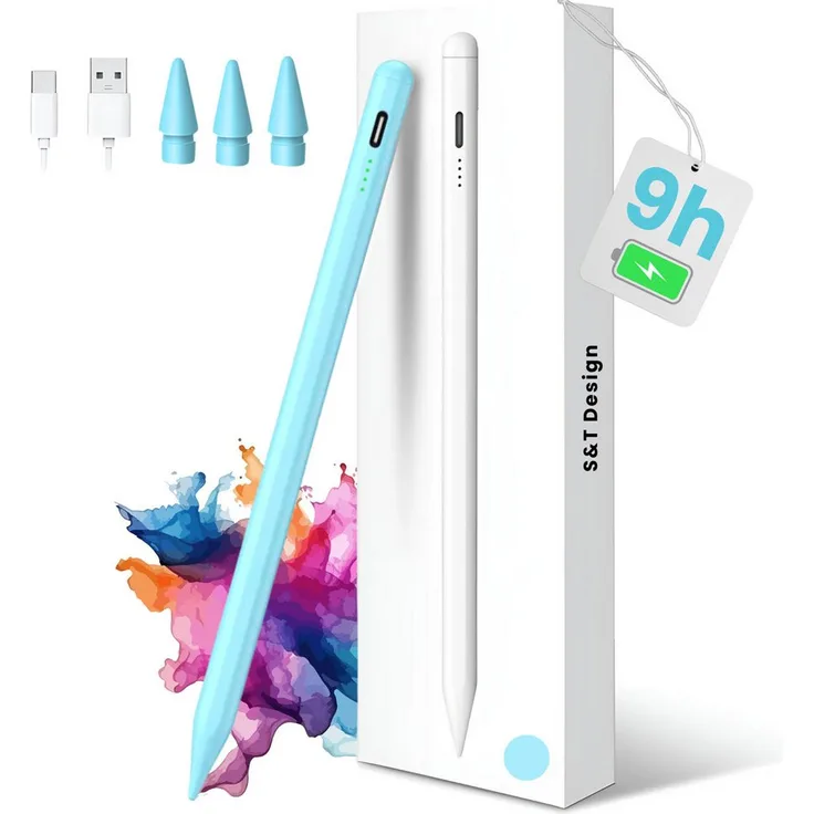 S&T Design Eingabestift für iPad USB-C Schnellladen, Tabletstift Stylus Pencil 2. Generation Pen - Präziser iPad-Stift, Neigungssensitivität, Palm Rejection, Magnetische Haftung - Silber