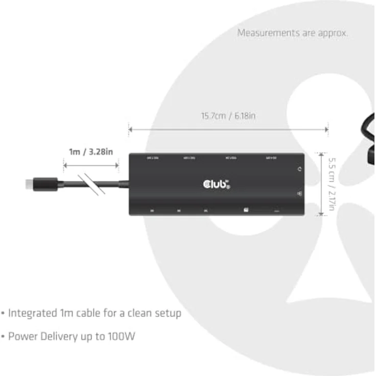 Club 3D CSV-2556, 12-in-1 USB-C auf Triple HDMI Hub mit DP2.1, PD3.0, 100W, 4K Unterstützung, 10Gbps USB 3.2, Schwarz – Bild 4