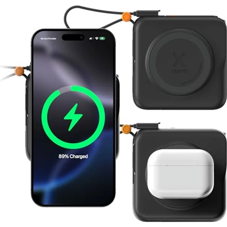 Xtorm TravelPro 30W 3-in-1 MagSafe Powerbank, 10.000 mAh, schwarz, mit integriertem Reiseadapter und zwei USB-C-Kabeln – Bild 6