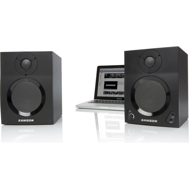 Samson MediaOne BT4, PC Lautsprecher mit Bluetooth, Frontkopfhöreranschluss und zusätzlichem Eingang, Schwarz