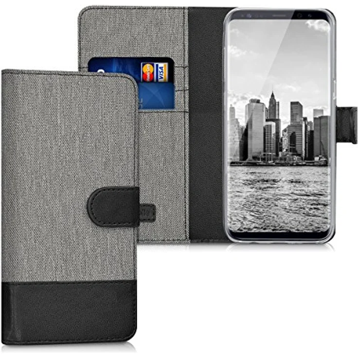 kwmobile Wallet Case kompatibel mit Samsung Galaxy S8 - Handyhülle mit Ständer und Kartenfächern - Grau Schwarz – Bild 1