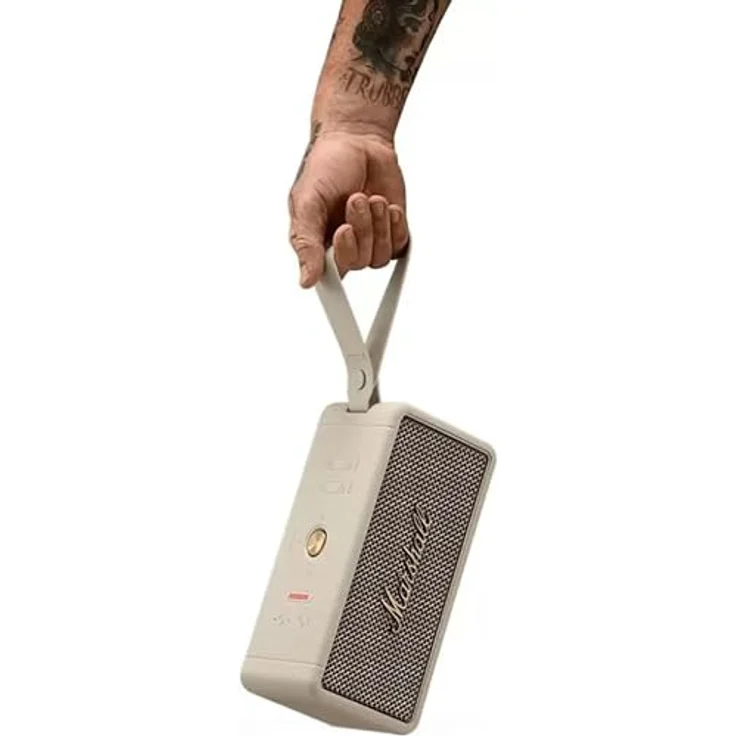 Marshall Middelton tragbare Bluetooth Lautsprecher, kabellos, koppelbar, IP67 Staub und wasserfest, über 30 Stunden Spielzeit, Schnellladung, Innen- und Außenlautsprecher - Champagner  – Bild 2