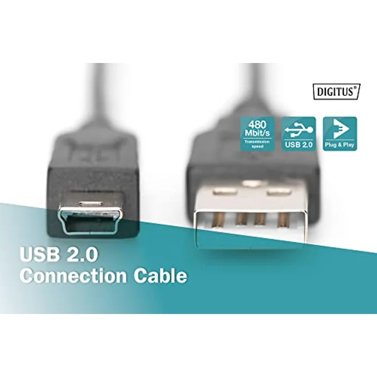 DIGITUS USB 2.0 Anschluss-Kabel - 3m - Verbindungs-Kabel von USB A auf mini USB B (5-Pin) - High-Speed 480 MBit-s – Bild 5
