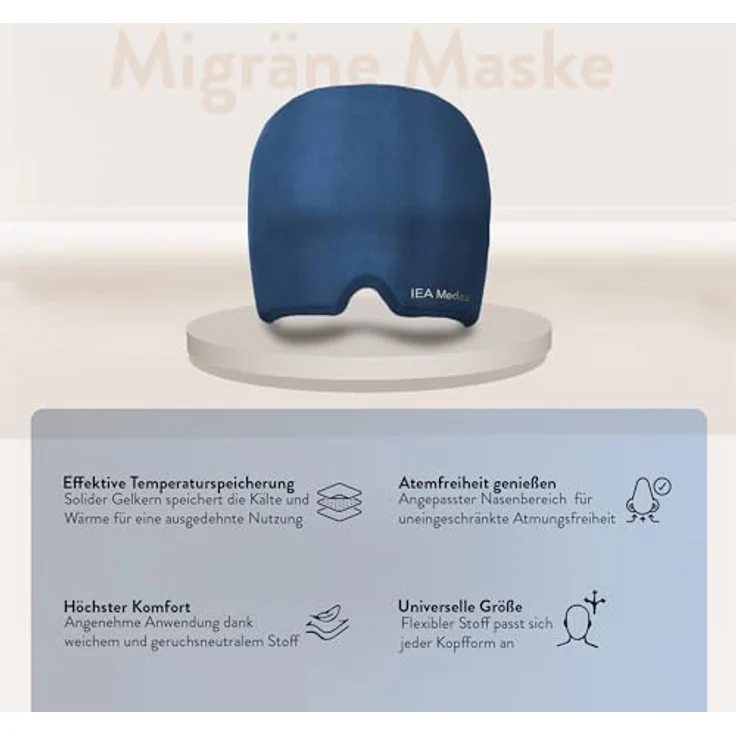 IEA Medical Migräne Maske, 360° Kühlmaske mit flexiblem Kälte- und Wärmetherapie, hygienischem Verschlussbeutel, für Kopfschmerzen und Entspannung – Bild 3